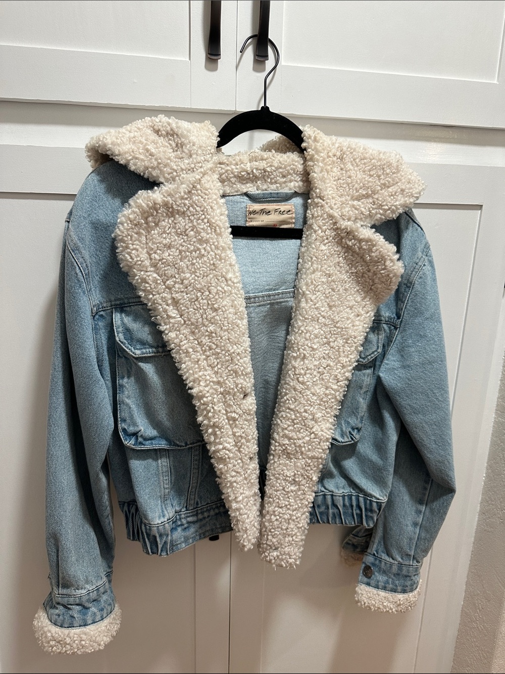 Free People Light Blue Denim Sherpa Jacket with Cream Lining